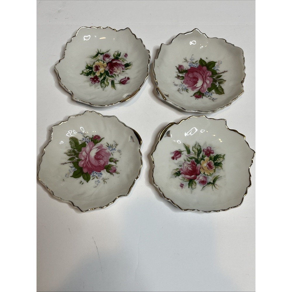 Vintage Four Leaf Shaped Rose Gold Trim Trinket Dish/Tea Bag Rest Made In Japan